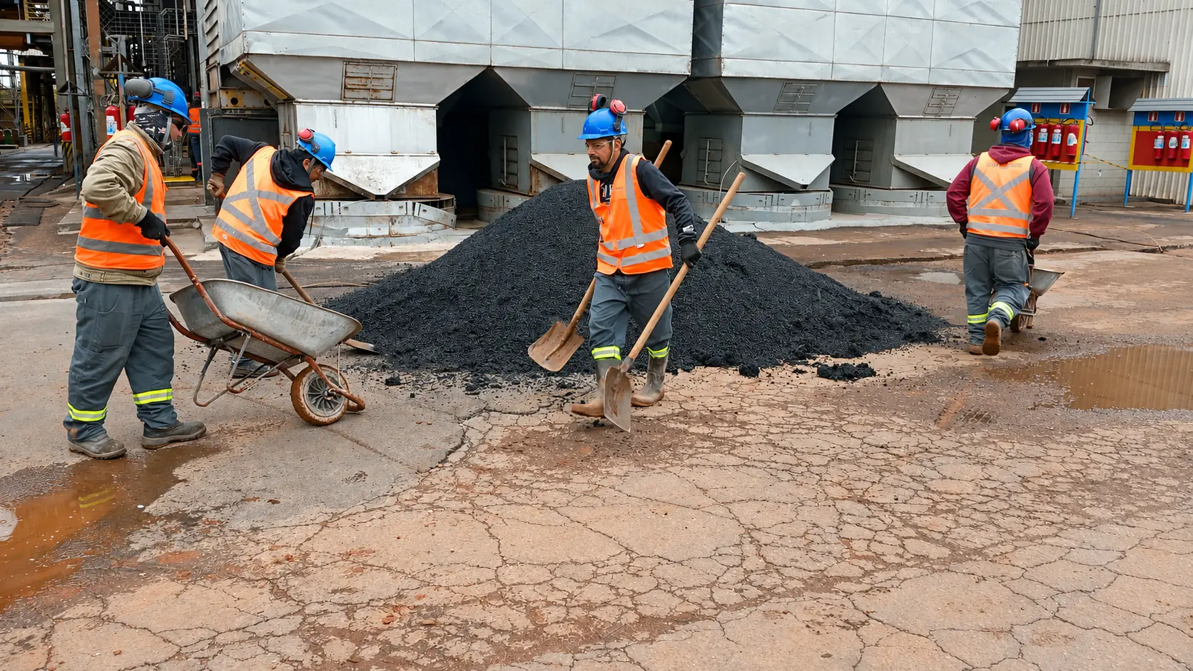 Equipe da Finíssima Construtora executando serviço em área industrial com EPIs
